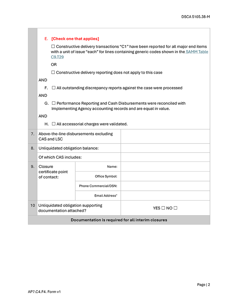 Figure AP7.C4.F4. Foreign Military Sales Case Closure Certificate page 2