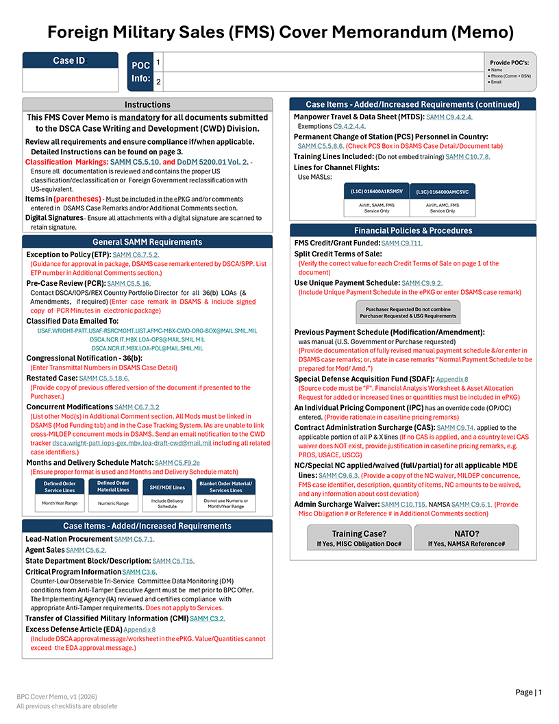 Figure C5.F12. Foreign Military Sales Cover Memorandum page 1